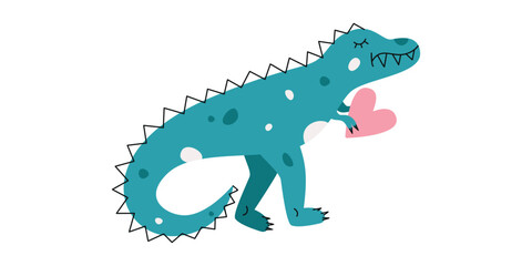 Flat hand drawn vector illustration of tyrannosaurus dinosaur
