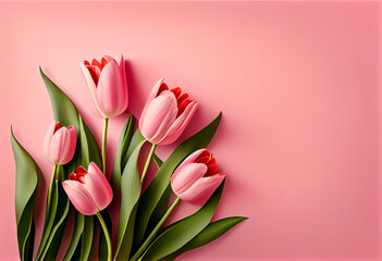 blooming spring tulip flowers on pink background