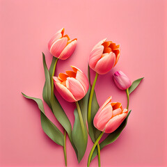 blooming spring tulip flowers on pink background