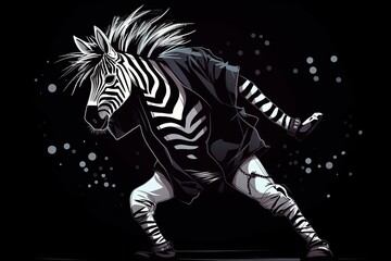 Zebra Illustration Hip Hop Dancer Backdrop Generative AI