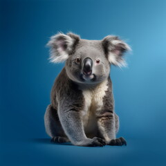Obraz premium koala sitting isolated on mid blue studio background, made with generative ai