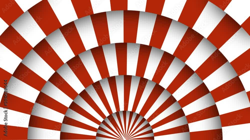 Poster red and white background. circles move in different directions.