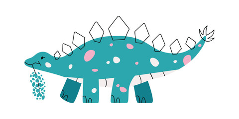 Flat hand drawn vector illustration of stegosaurus dinosaur