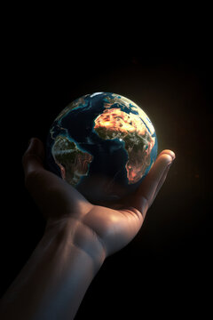 Hand holding the Earth planet. Earth day concept . Ai generated.