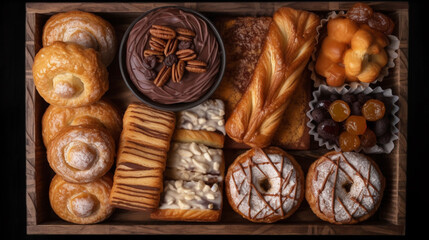 Sweet pastry assortment top view