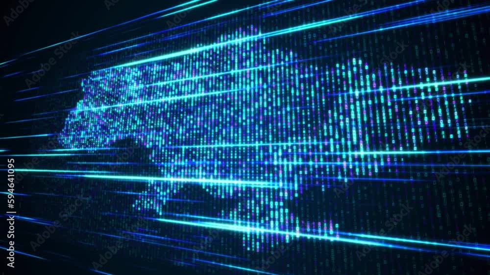 Poster abstract futuristic blue shinny binary digital number mosaic grid map of ukraine perspective motion 