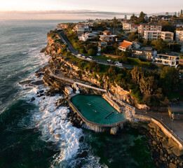 Sydney, Bronte Beach and Bronte Batch aerial dronw view in New South Wales, Australia