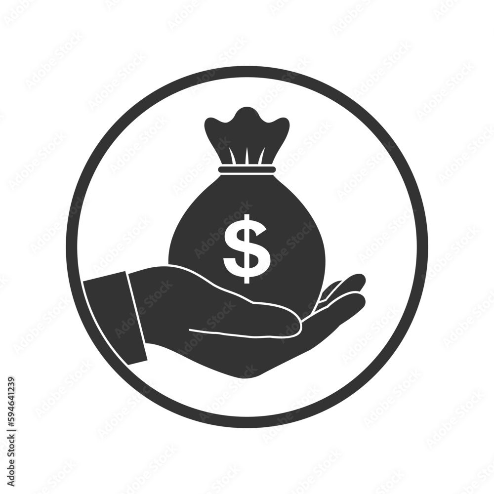 Wall mural profit graphic icon. bag money in hand sign isolated on white background. income symbol. vector illu