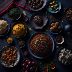 Eid al-Fitr |  a high-definition photograph of a traditional Eid al-Fitr feast, with a spread of colorful dishes and sweets. Ai