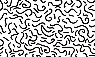black and white line doodle seamless pattern. Creative minimalist style art background for children or trendy design with basic shapes. Simple childish scribble backdrop