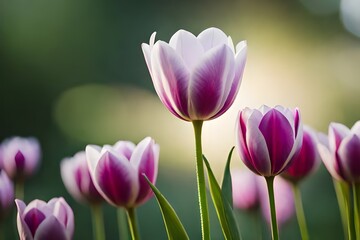 Fototapeta na wymiar Colorful tulips grow and bloom, generate with AI