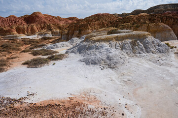 Landscape of multi-colored clay dunes. Mars on earth.