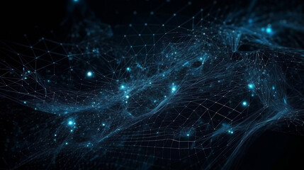 Blue network connection connected points with a circular shape.