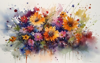 Abstract field flowers, watercolor painting. Generative AI technology.