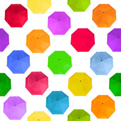 Seamless pattern of different colors colorful umbrellas isolated on transparent background