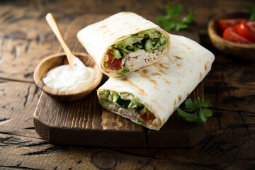 Homemade chicken wrap with vegetables