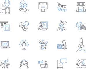 District line icons collection. Neighborhood, Community, Borough, Z, Territory, Locale, Quarter vector and linear illustration. Precinct,Enclave,Sector outline signs set