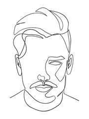Continuous one line drawing of man portrait. Hairstyle. Fashionable men's style. - Vector illustration.