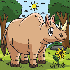 Rhinoceros Animal Colored Cartoon Illustration