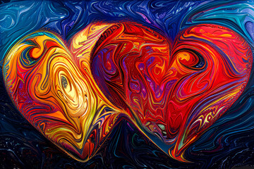 Two hearts in acrylic fluid art style Generative AI