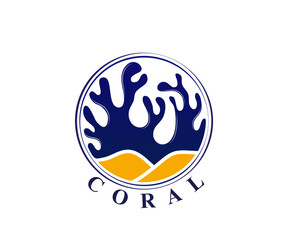 Logo in the form of blue sea coral on a background of yellow sand. EPS10.