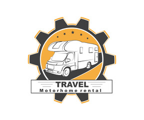 Logo in the form of a van on a yellow background with an inscription. EPS10.