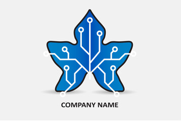 Logo in the form of a flax leaf with an electrical circuit inside. EPS10.
