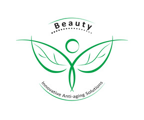 Logo in the form of a butterfly with leaf wings. Beauty, health, ecology. EPS10.