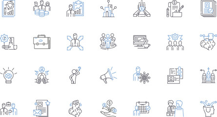 Trend tracking line icons collection. Monitoring, Forecasting, Analysis, Data-driven, Insightful, Observing, Tracking vector and linear illustration. Anticipating,Predicting,Interpretation outline