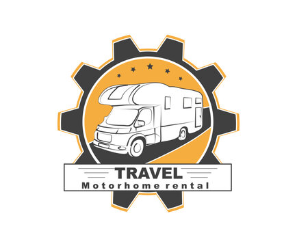 Logo in the form of a van on a yellow background with an inscription. EPS10.