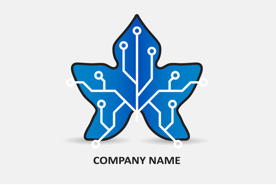 Logo in the form of a flax leaf with an electrical circuit inside. EPS10.