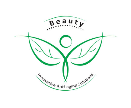 Logo in the form of a butterfly with leaf wings. Beauty, health, ecology. EPS10.