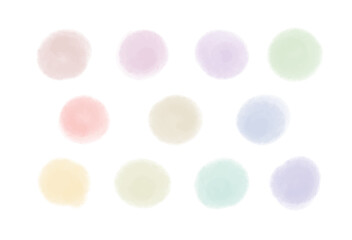 Watercolor circle shape vector collection. Pastel rainbow colors hand drawn spots set. Colorful watercolour paint big dots illustration, design elements. Text background.