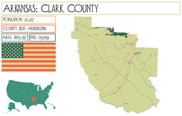 Large and detailed map of Clark County in Arkansas, USA.