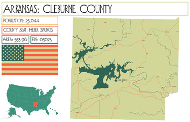 Obraz na płótnie Canvas Large and detailed map of Cleburne County in Arkansas, USA.