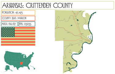Large and detailed map of Crittenden County in Arkansas, USA.