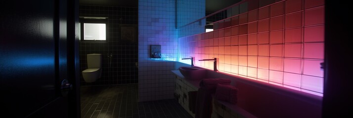Bathroom, washroom lo-fi retro 80s and 90s background. Psychic Waves, nostalgia, vintage. Vaporwave, synthwave, chillwave. Wallpaper, template. Blurry pastel colors. Generative AI.