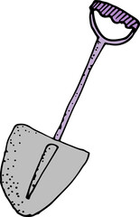 Hand drawn tool. Building Equipment shovel. Outline doodle illustration
