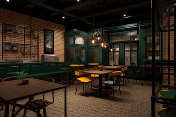 Fototapeta na wymiar Modern cozy cafe with a stylish interior. Generative AI