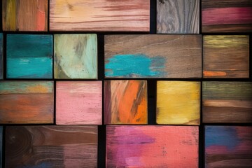Wood background texture with smears of colored paint. Generative AI