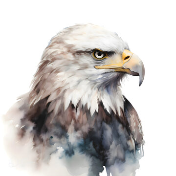 Bald Eagle, Watercolor, Clipart, Eagle, design elements isolated over a transparent background, Design Elements, Transparent Background, Wildlife, Bird, National Symbol, America, USA, AI image