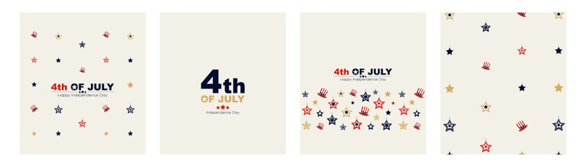 4th of July card set. Modern minimal design. - obrazy, fototapety, plakaty