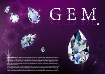 Diamond background gemstone 3d realistic vector illustration
