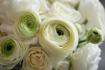White ranunculus in a bouquet. Persian buttercups bouquet of spring flowers. AI generated