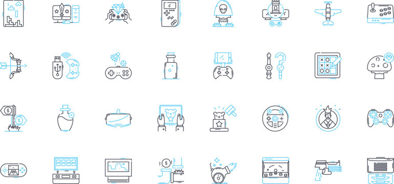 Points system linear icons set. Rewards, Incentives, Loyalty, Gamification, Redemption, Accumulation, Benefits line vector and concept signs. Levels,Perks,Tiered outline illustrations