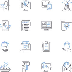 Retailer line icons collection. Sales, Merchandise, Inventory, Promotions, Discounts, Customer Service, Quality vector and linear illustration. Returns,Loyalty,Savings outline signs set