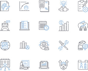 Multinational enterprise line icons collection. Globalization, Expansion, Diversity, Multiculturalism, Integration, Growth, Collaboration vector and linear illustration. Innovation,Synergy,Competition