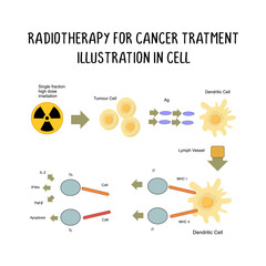 radiotherapy for cancer treatment illustration in cell isolated on white background.