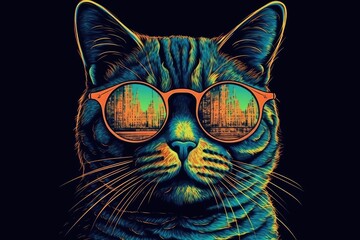 Cat in sunglasses, Pop Art.