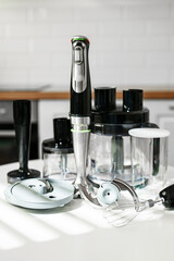 Kitchen blender with attachments and food processor.